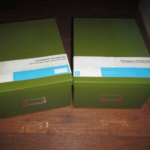 Set of 2 Olive Green Rectangular Cardboard Storage Document Filing Box w/ lid